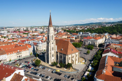 Aerial drone view of Saint Michael Church in Cluj, Romania