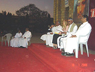 Vassula and the clergy on the stage