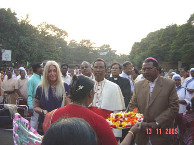 A colorful welcome for the Cardinal, Bishop, and Vassula