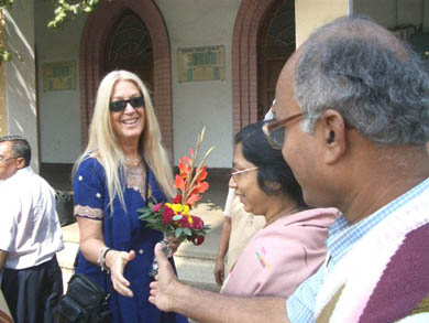 Bishop Felix Toppo and Vassula being welcomed home to his Bishop's Residence in Jamshedpur by the Ursulines sisters and his priests