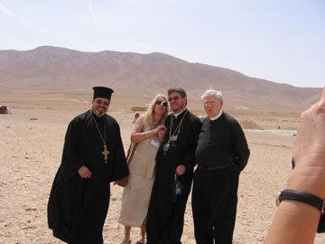 The desert region on the way to Palmyra, Fr. Michael, Vassula, Bishop Jeremias, and Fr. Habibi